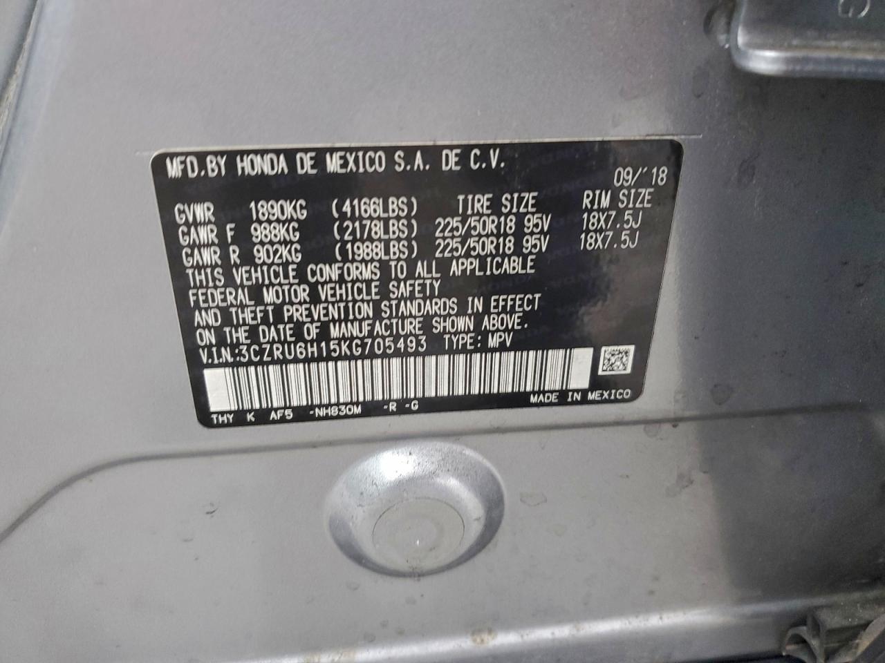 2019 Honda Hr-V Sport VIN: 3CZRU6H15KG705493 Lot: 95918555