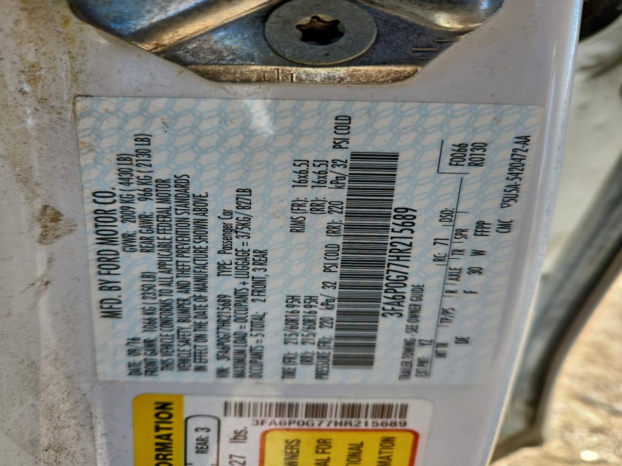 2017 Ford Fusion S VIN: 3FA6P0G77HR215689 Lot: 94376985