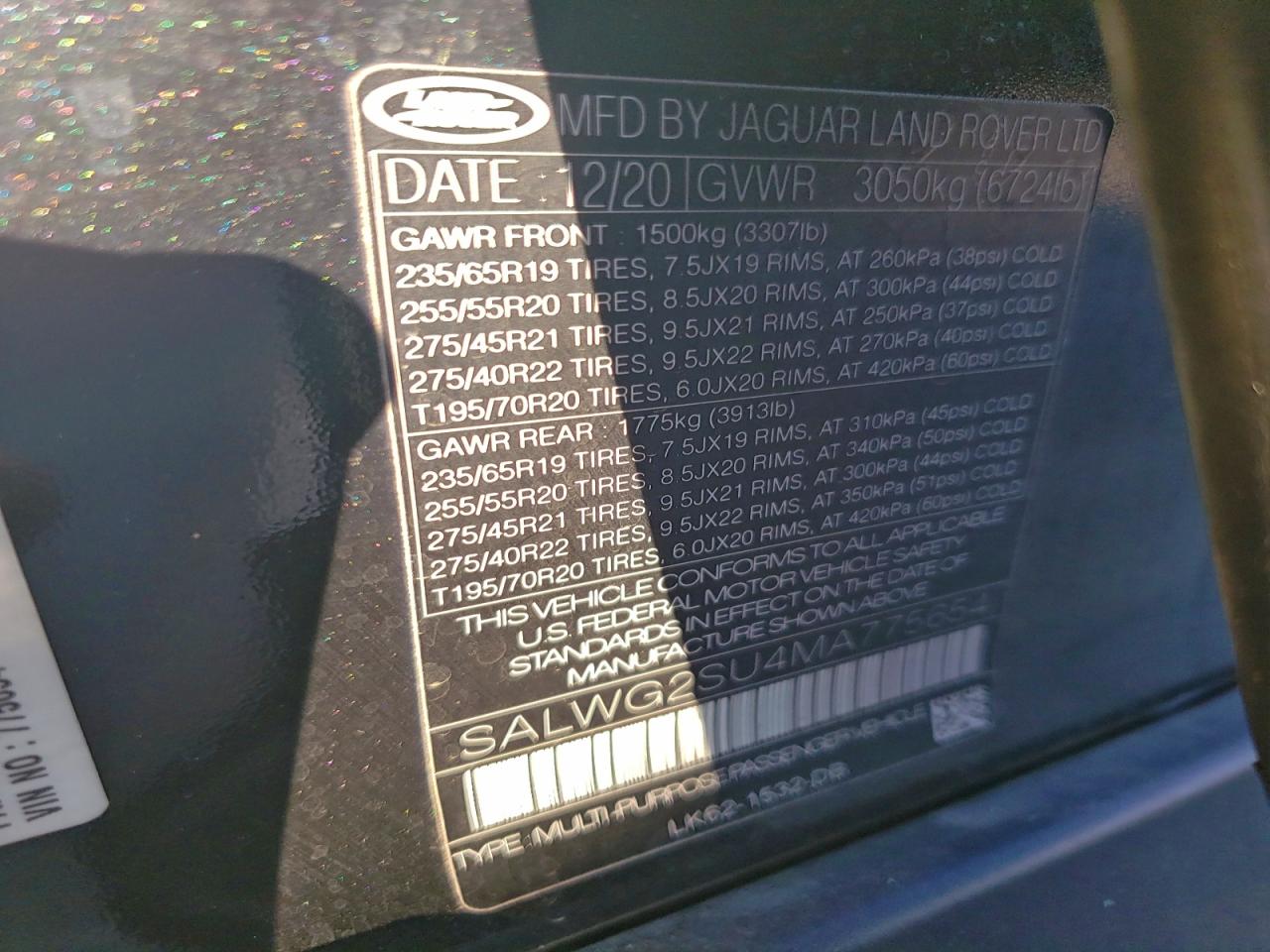 2021 Land Rover Range Rover Sport Se VIN: SALWG2SU4MA775654 Lot: 97330445