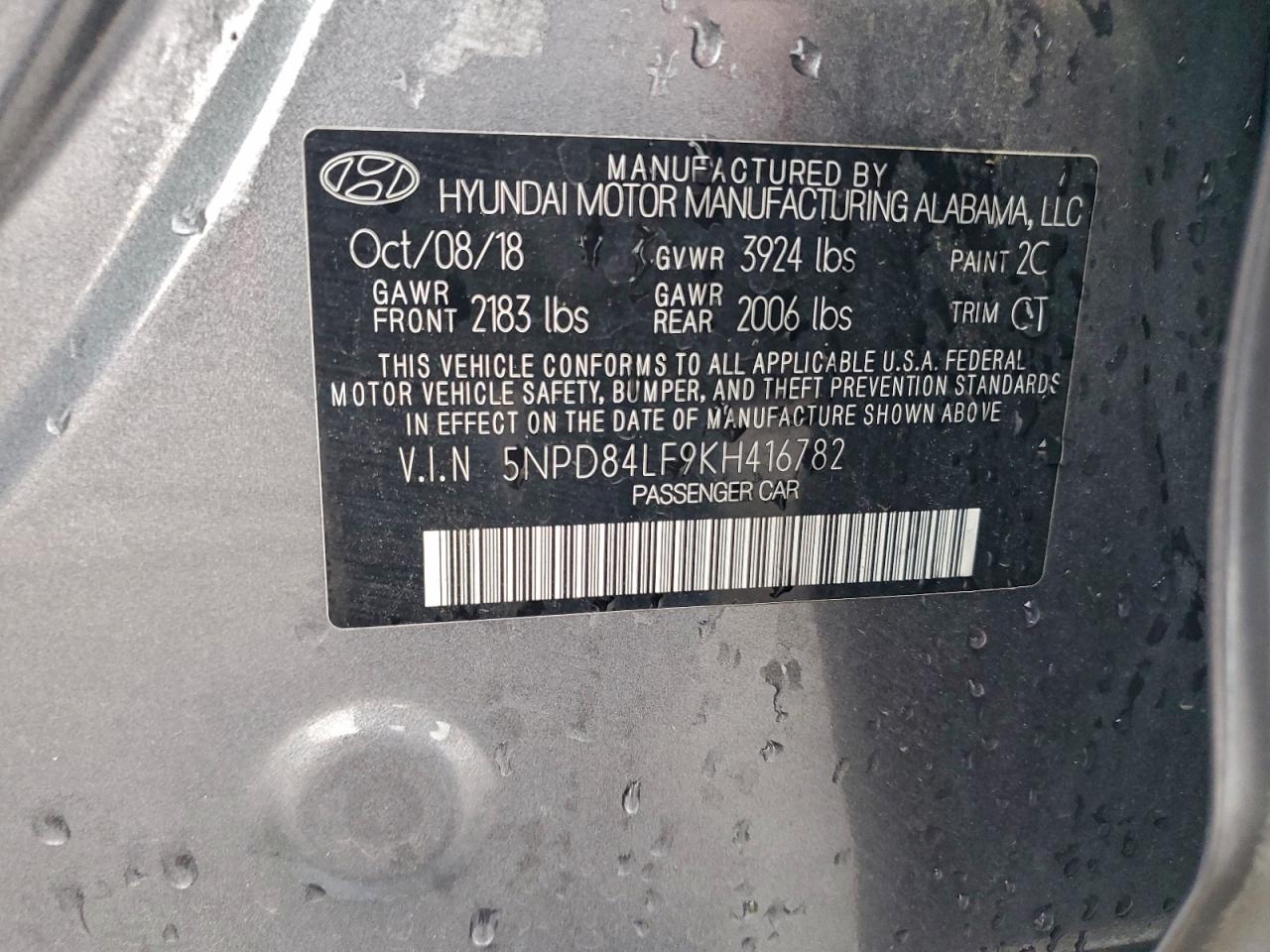 2019 Hyundai Elantra Sel VIN: 5NPD84LF9KH416782 Lot: 95887255