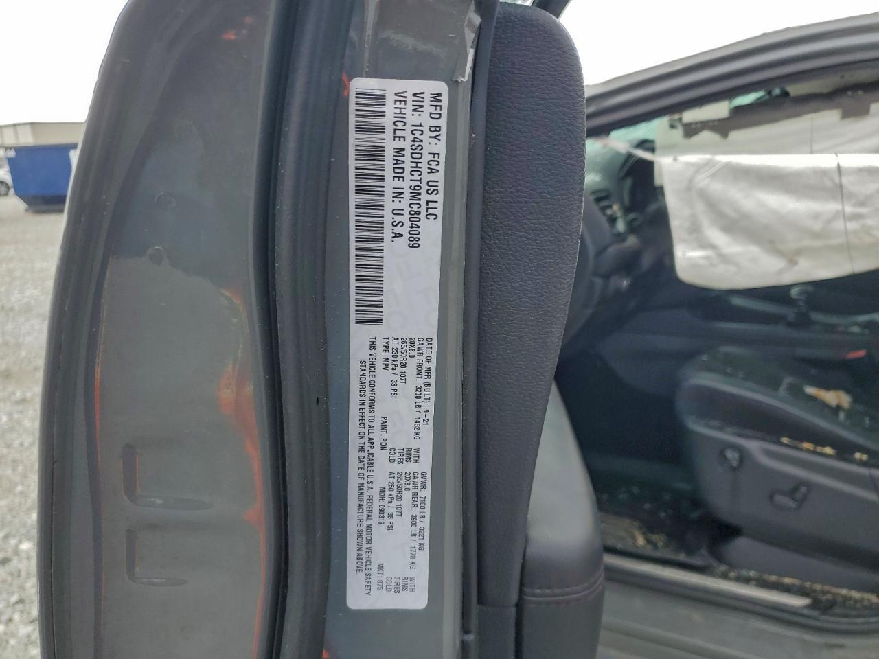 2021 Dodge Durango R/T VIN: 1C4SDHCT9MC804089 Lot: 95356815