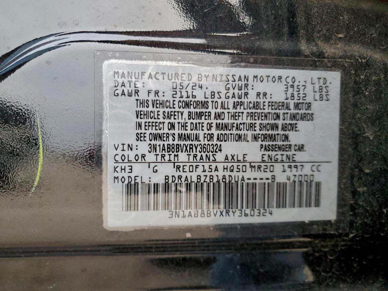 2024 Nissan Sentra S VIN: 3N1AB8BVXRY360324 Lot: 96774465