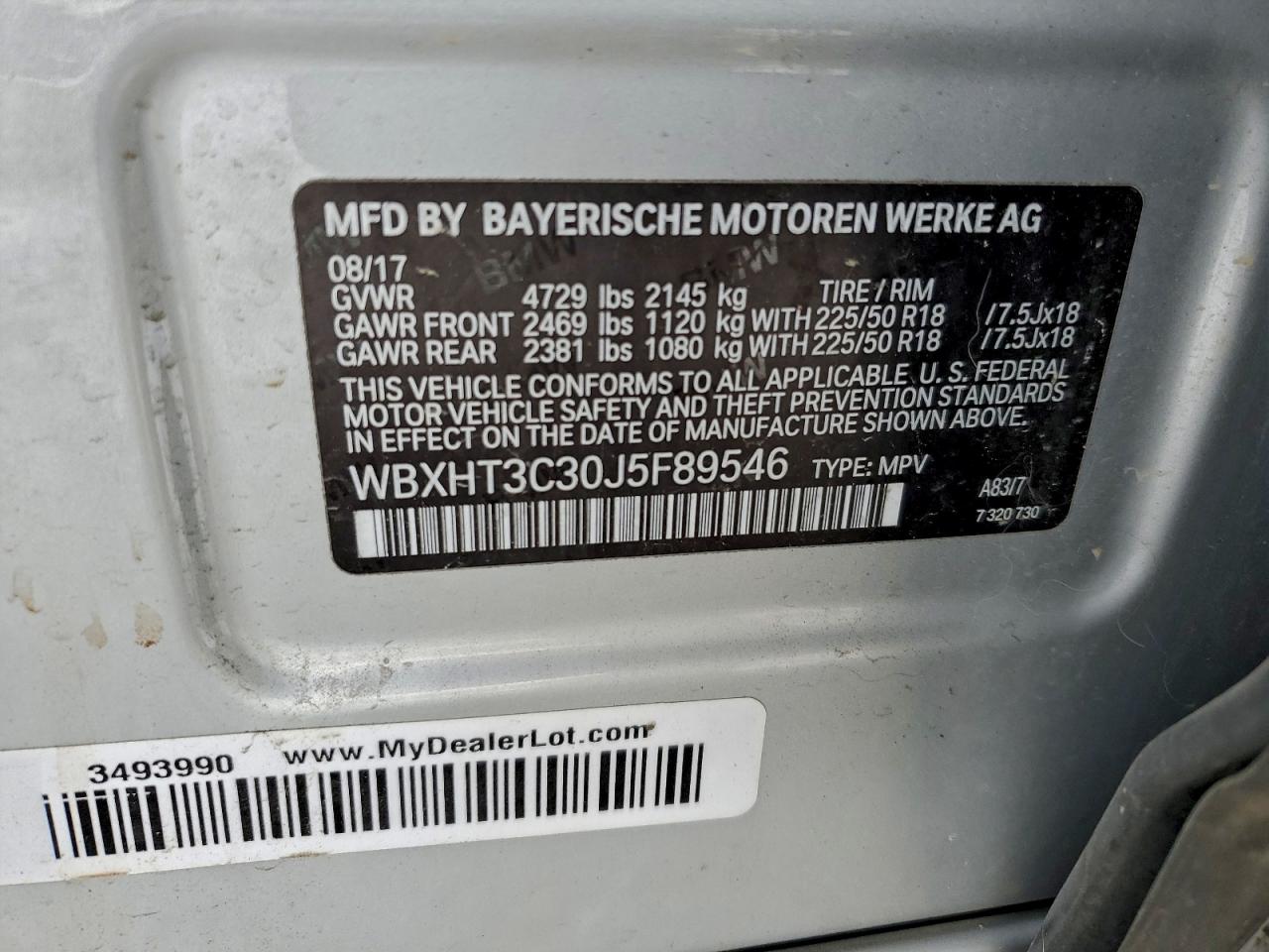 2018 BMW X1 xDrive28I VIN: WBXHT3C30J5F89546 Lot: 94988405