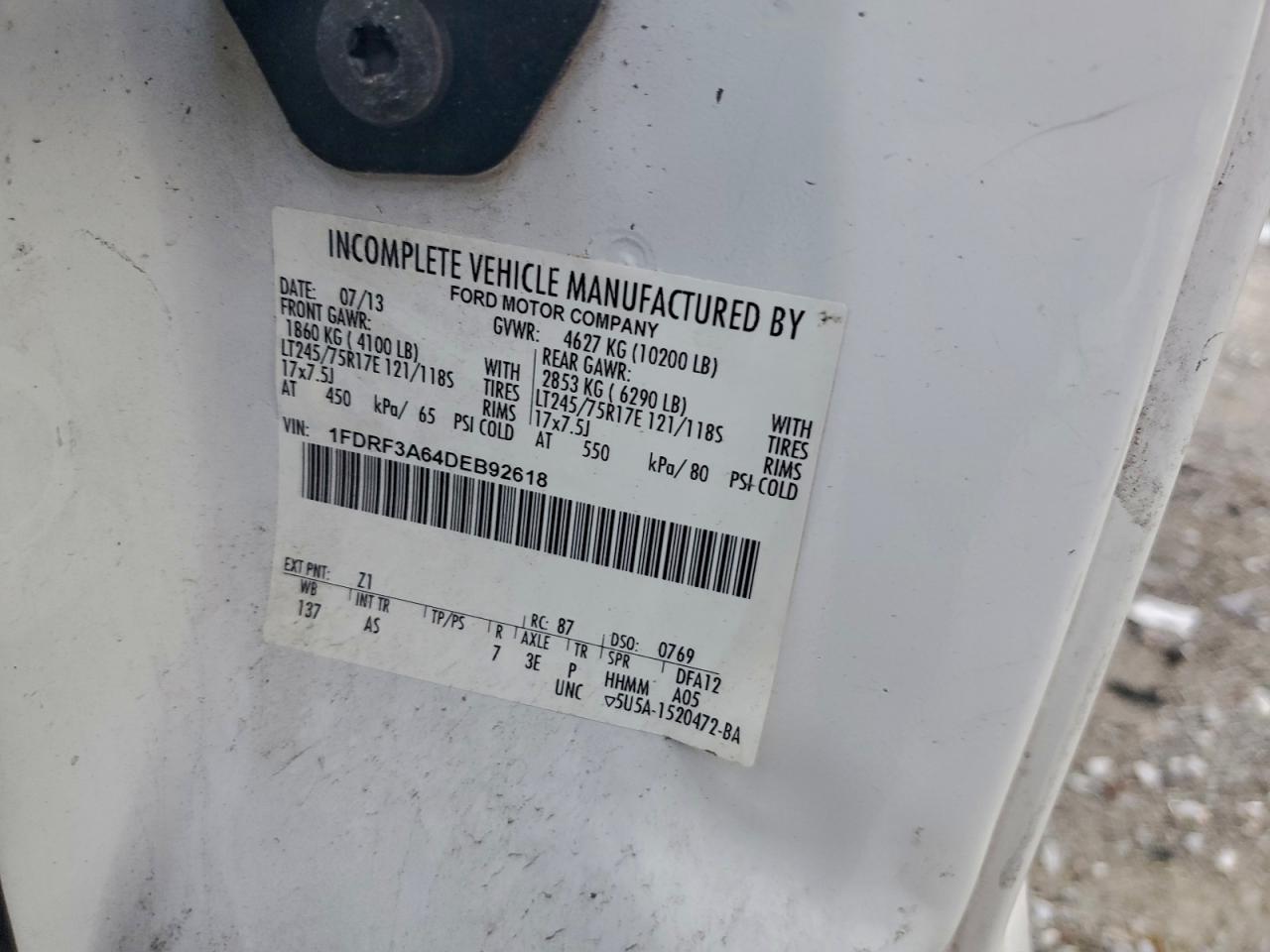 2013 Ford F350 Super Duty Utility / Service Truck VIN: 1FDRF3A64DEB92618 Lot: 64669505