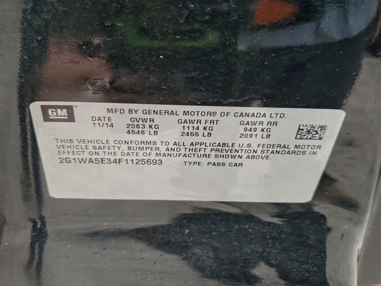 2015 Chevrolet Impala Limited Ls VIN: 2G1WA5E34F1125693 Lot: 97187775