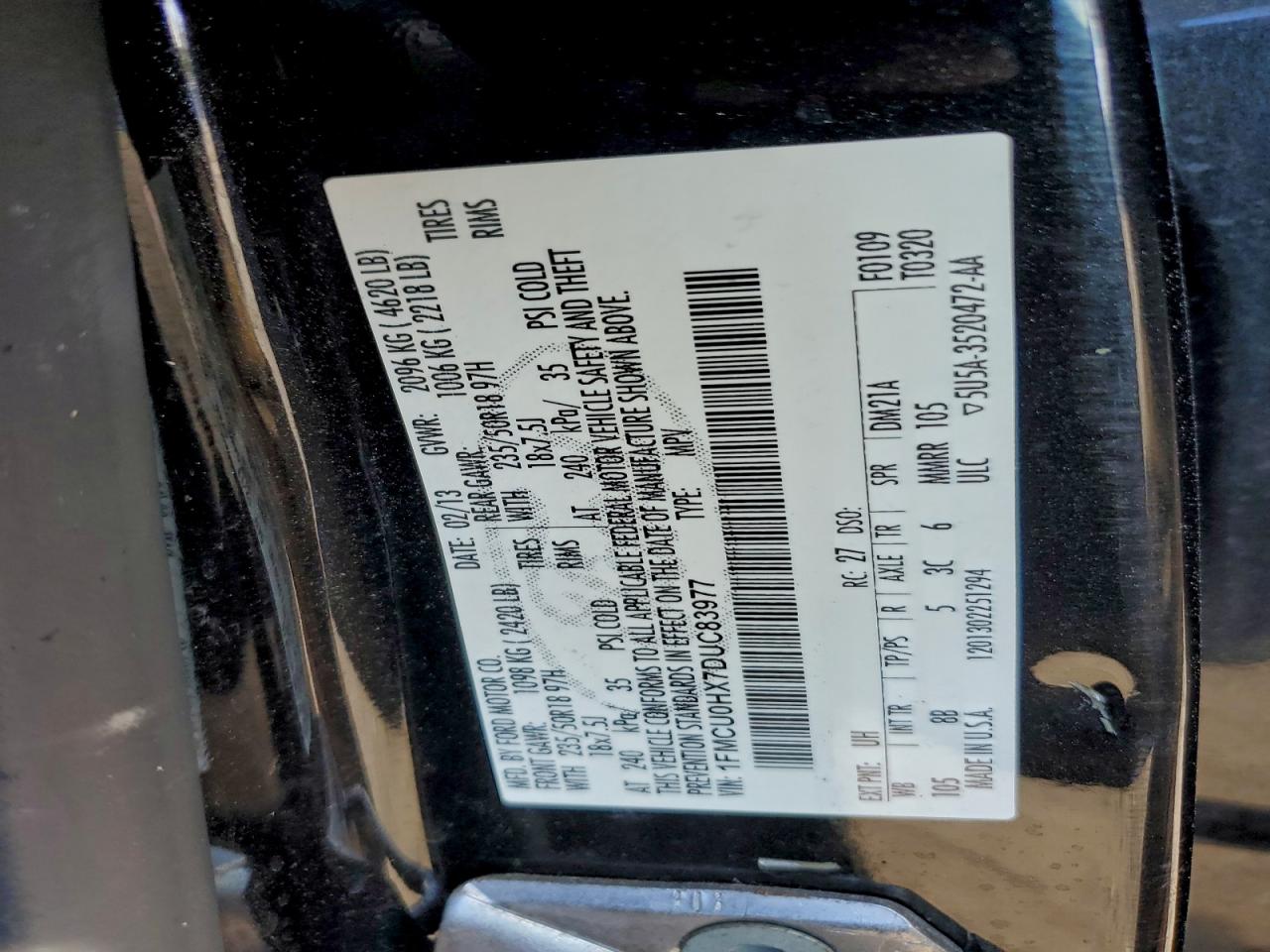 2013 Ford Escape Sel VIN: 1FMCU0HX7DUC83977 Lot: 94858225