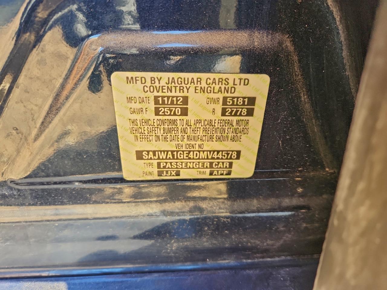 2013 Jaguar Xj Supercharged VIN: SAJWA1GE4DMV44578 Lot: 97237865