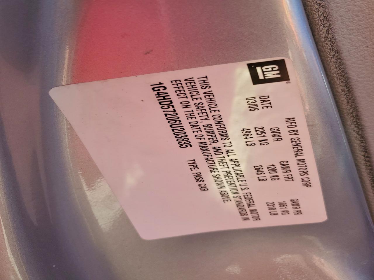 2006 Buick Lucerne Cxl VIN: 1G4HD57206U203835 Lot: 95539105