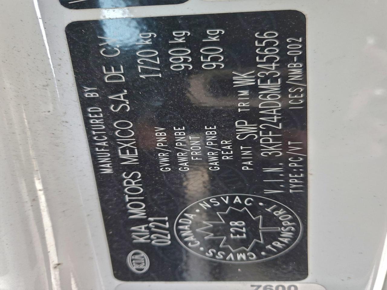 2021 Kia Forte Fe VIN: 3KPF24AD6ME345656 Lot: 96841265