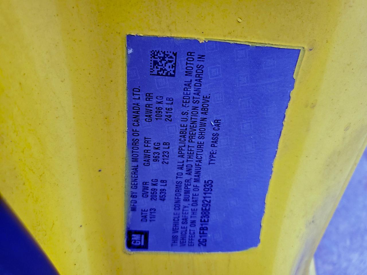 2014 Chevrolet Camaro Lt VIN: 2G1FB1E38E9211935 Lot: 95570005