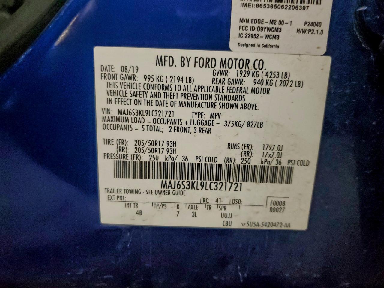 2020 Ford Ecosport Titanium VIN: MAJ6S3KL9LC321721 Lot: 91889675