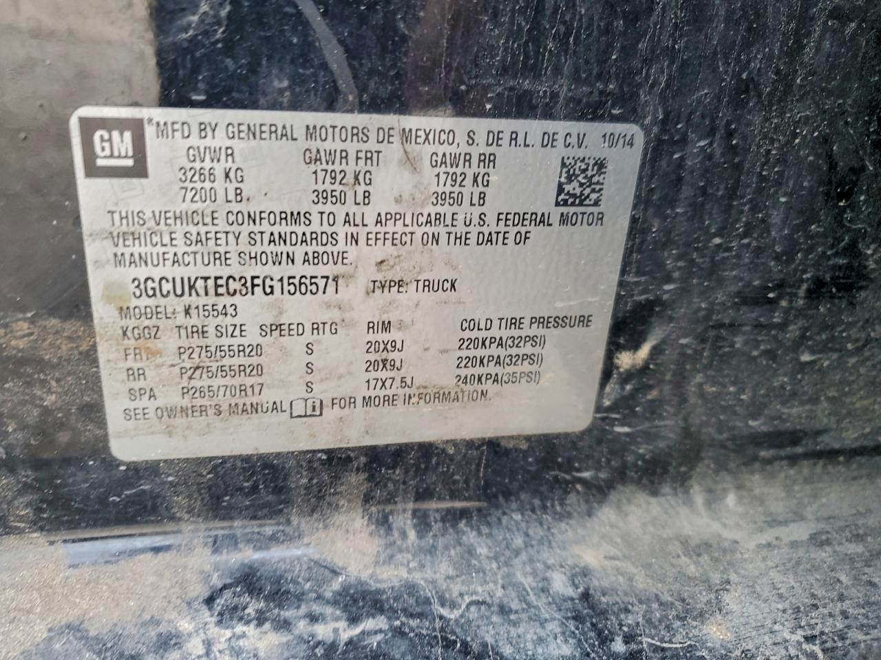 2015 Chevrolet Silverado K1500 High Country VIN: 3GCUKTEC3FG156571 Lot: 95619075