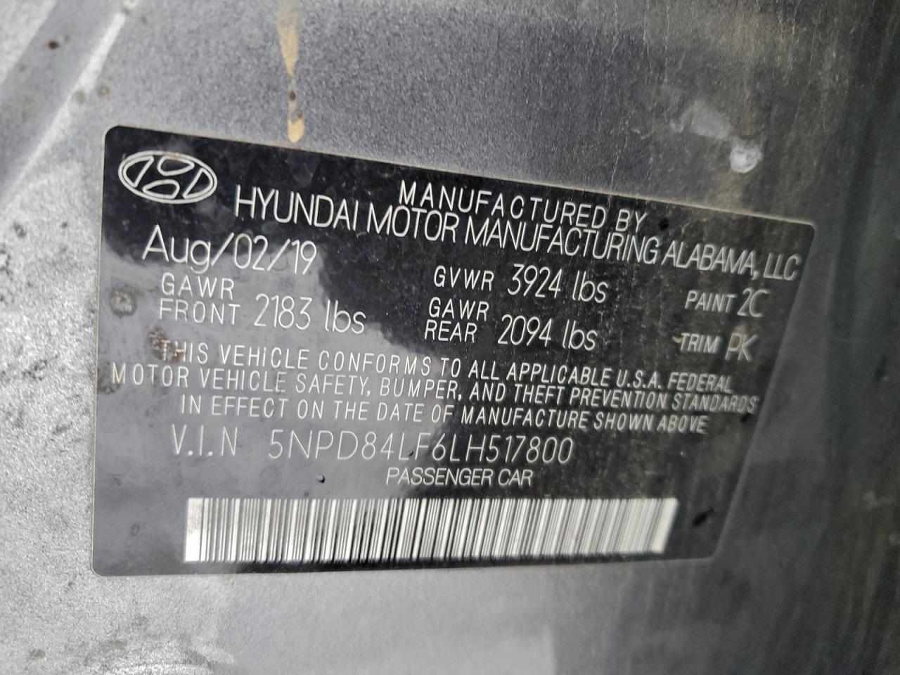 2020 Hyundai Elantra Sel VIN: 5NPD84LF6LH517800 Lot: 95065575