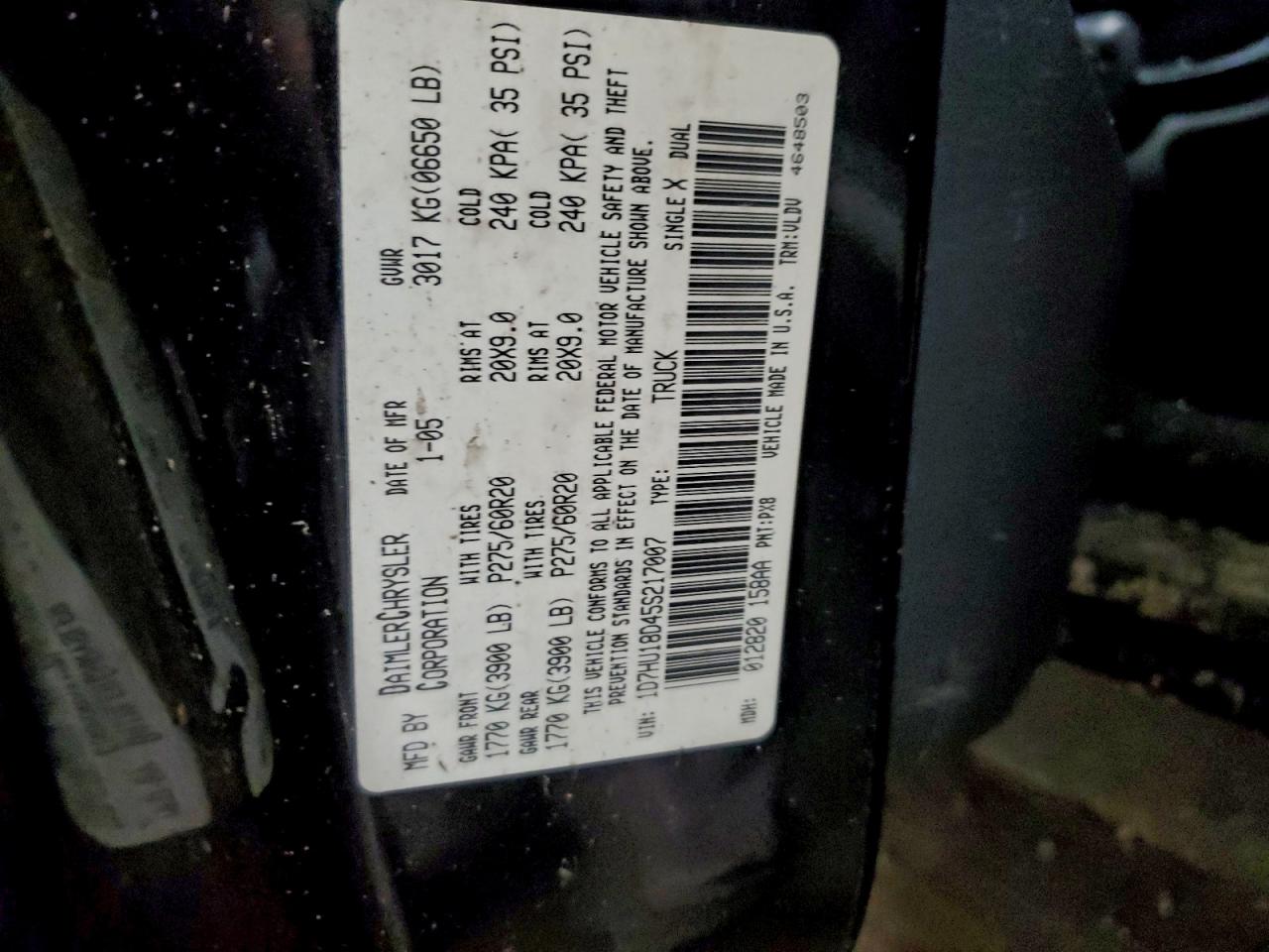 2005 Dodge Ram 1500 St VIN: 1D7HU18D45S217007 Lot: 94373505