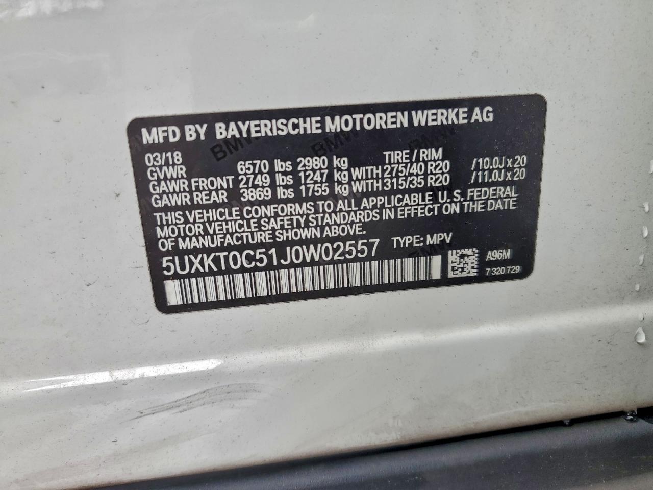 2018 BMW X5 Xdr40E VIN: 5UXKT0C51J0W02557 Lot: 95275835