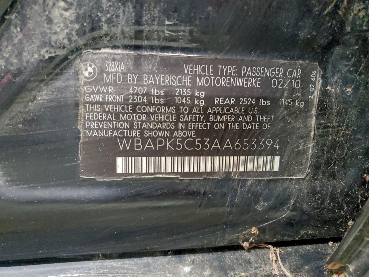2010 BMW 328 Xi Sulev VIN: WBAPK5C53AA653394 Lot: 97740995