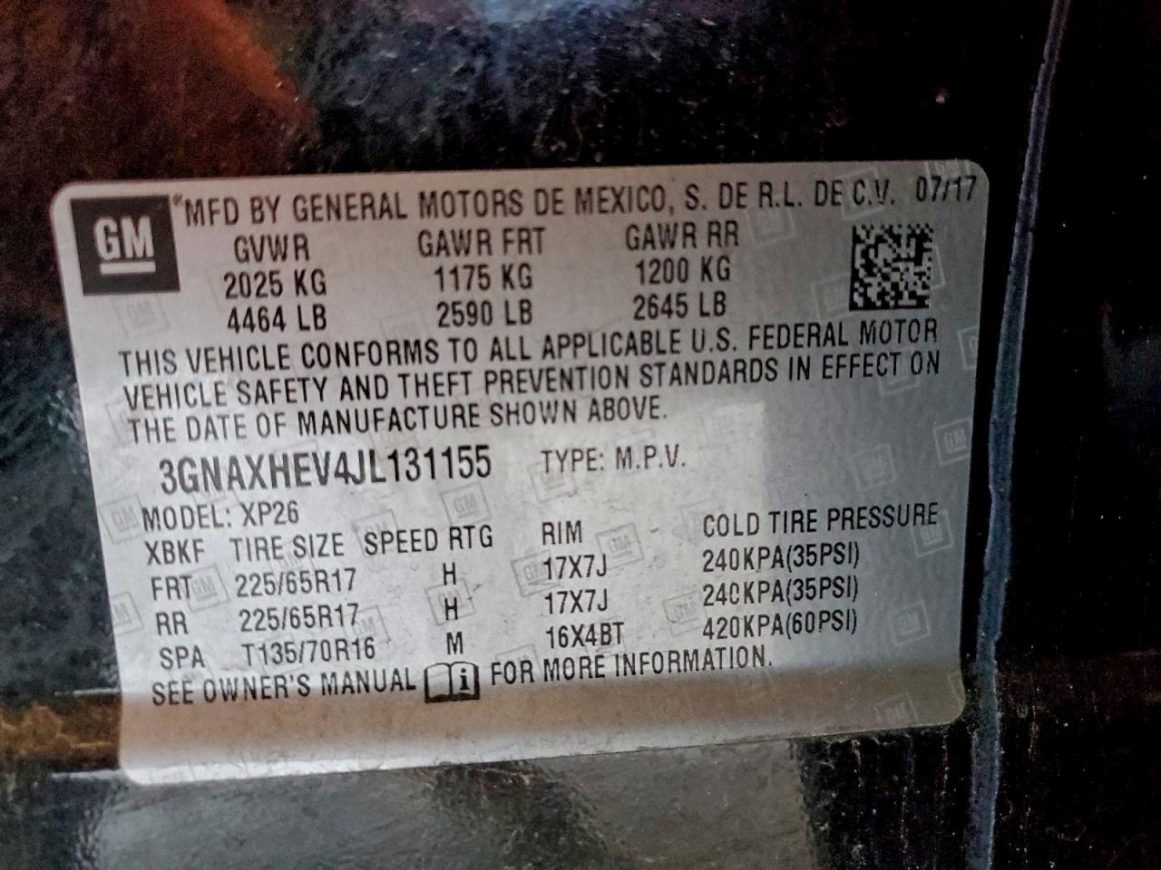 2018 Chevrolet Equinox Ls VIN: 3GNAXHEV4JL131155 Lot: 94803935