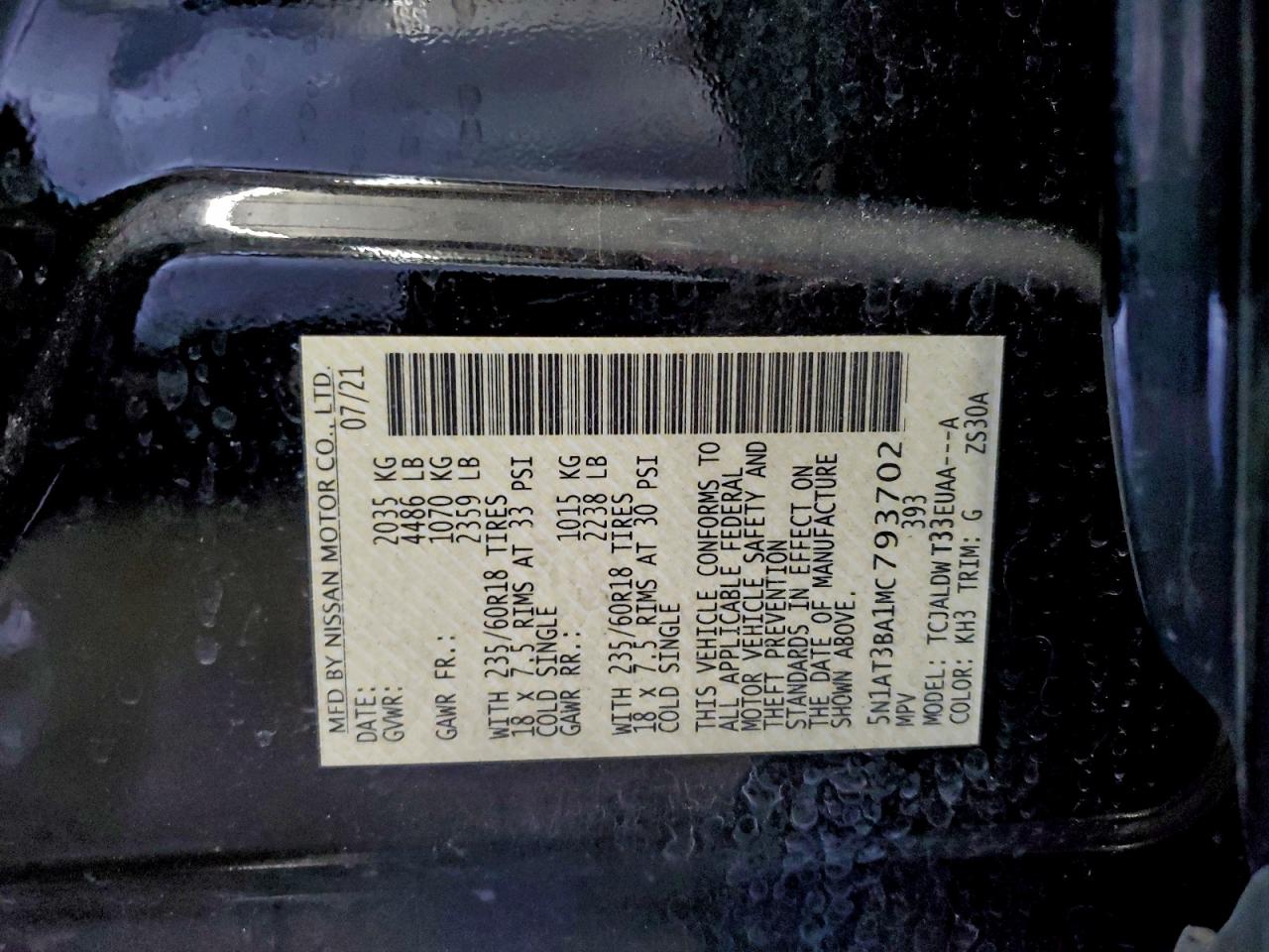 2021 Nissan Rogue Sv VIN: 5N1AT3BA1MC793702 Lot: 93528075