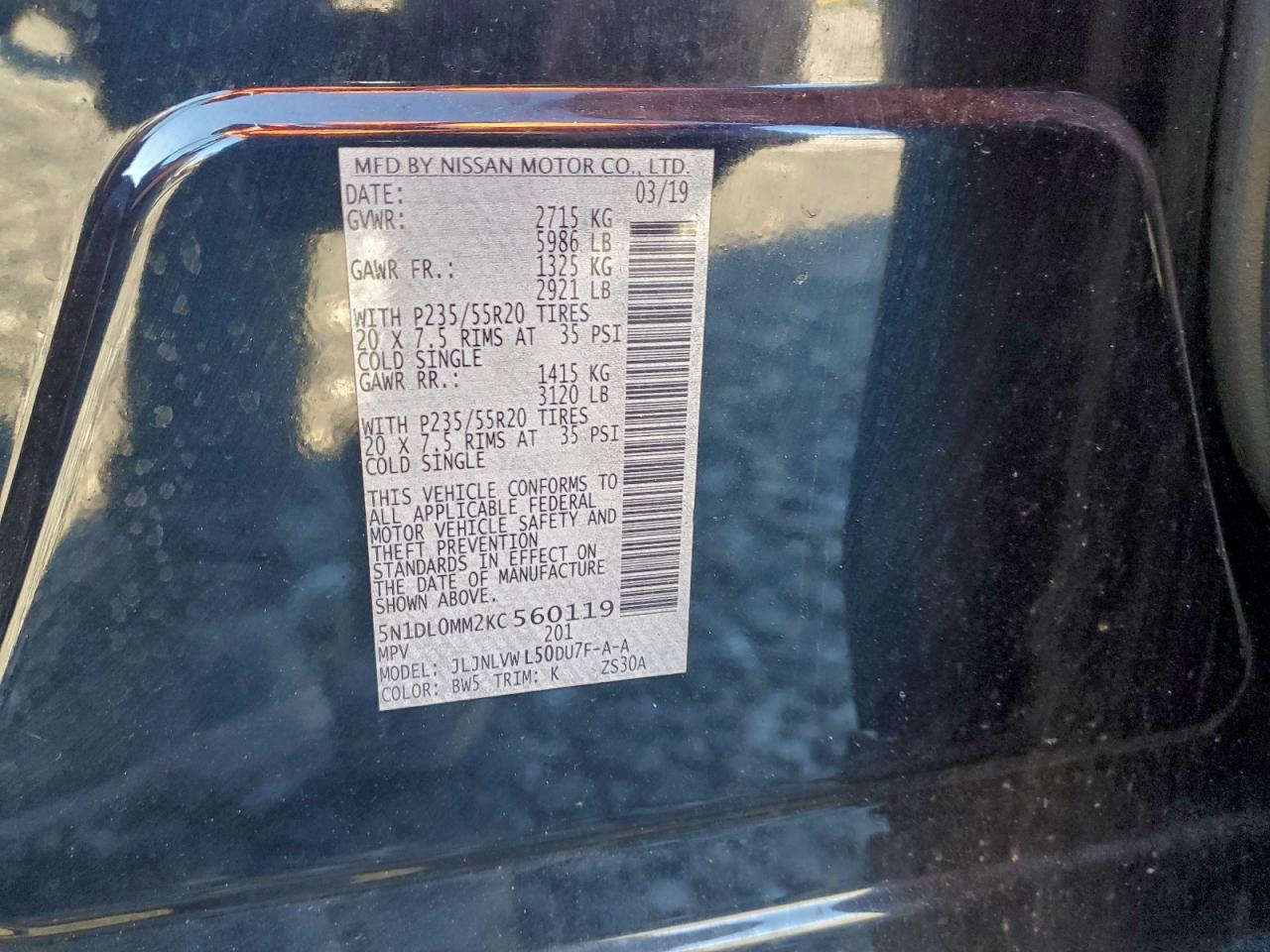 2019 Infiniti Qx60 Luxe VIN: 5N1DL0MM2KC560119 Lot: 94234445