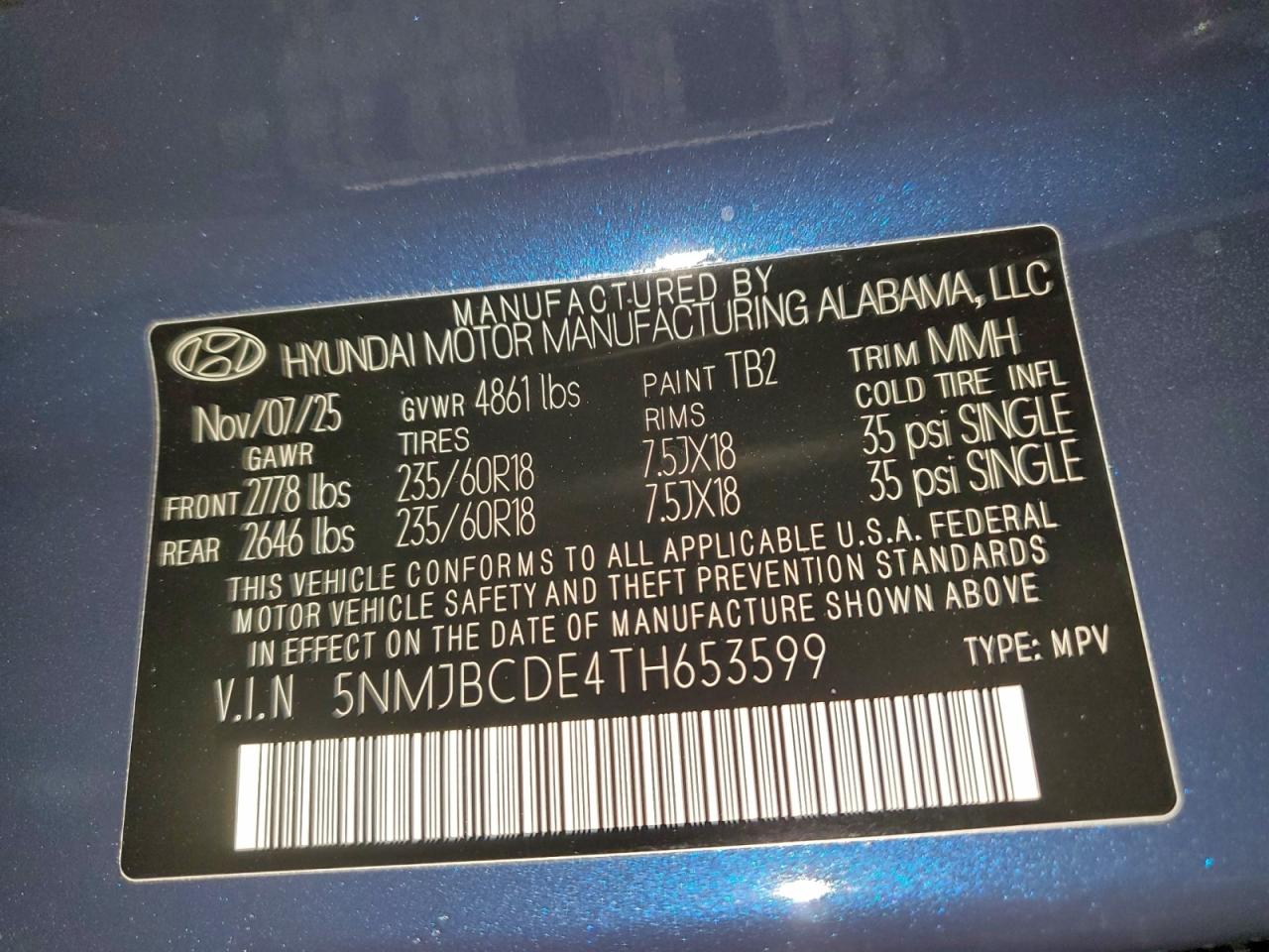 2026 Hyundai Tucson Sel VIN: 5NMJBCDE4TH653599 Lot: 97276245