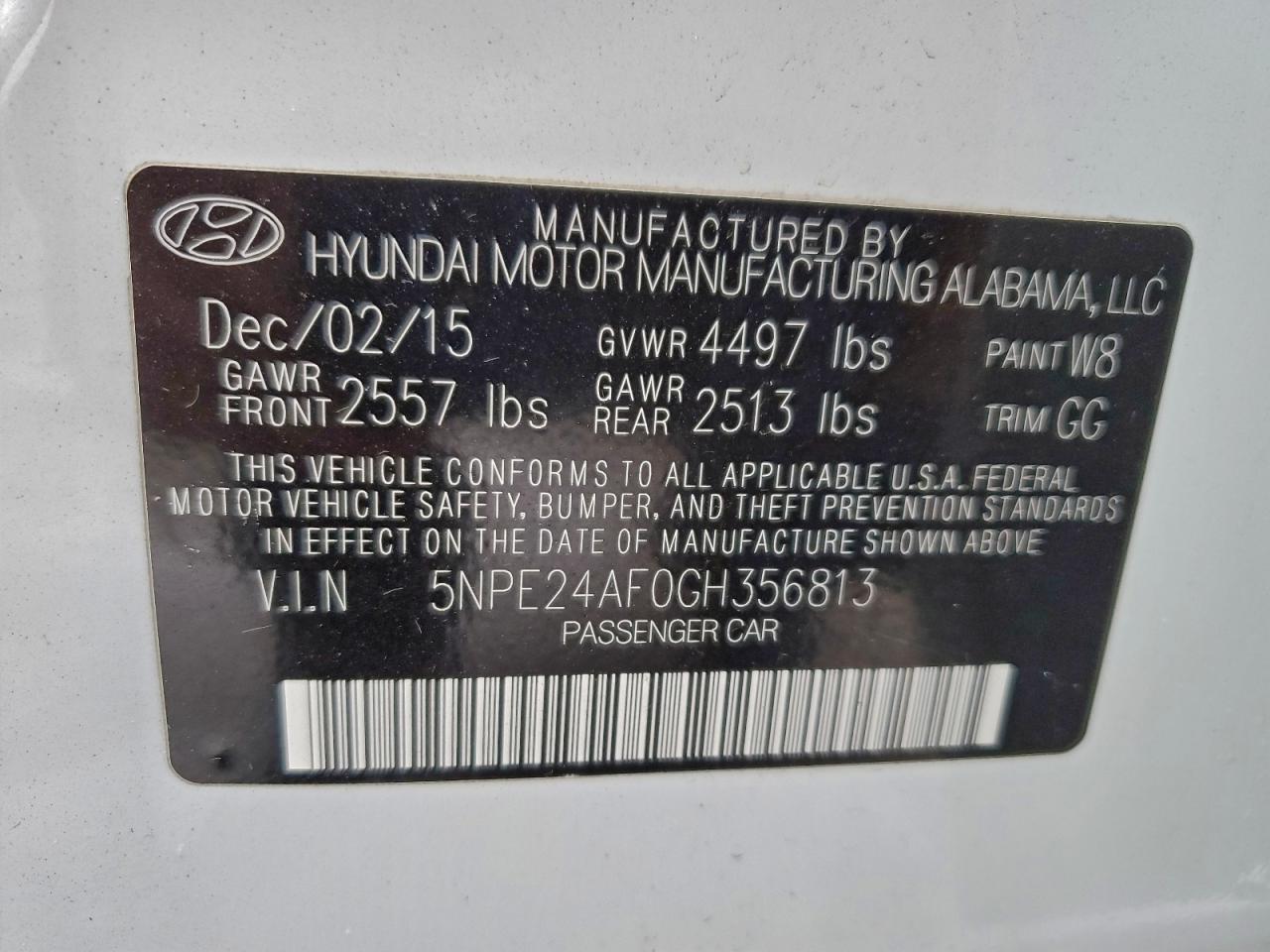 2016 Hyundai Sonata Se VIN: 5NPE24AF0GH356813 Lot: 94731425