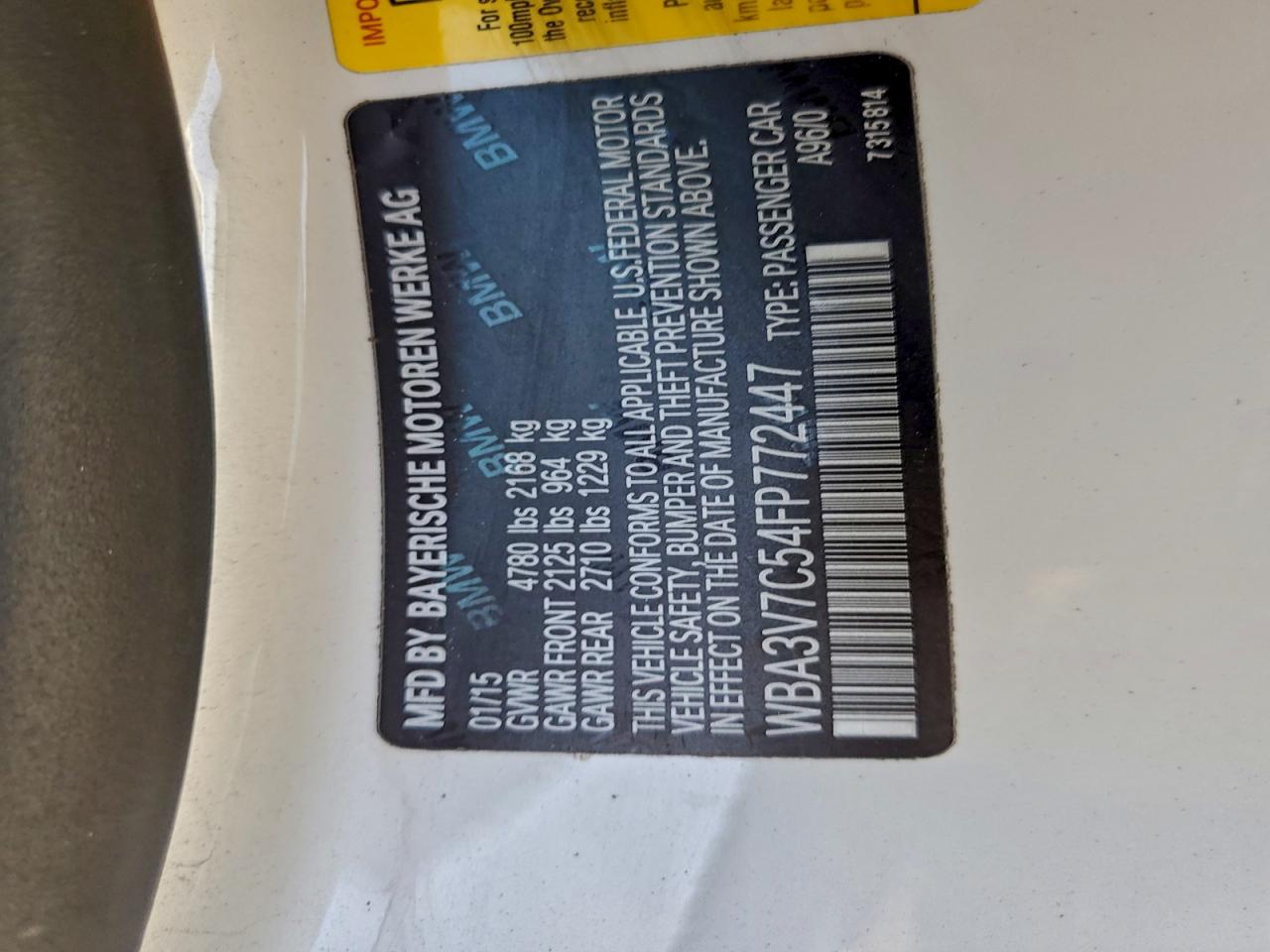 2015 BMW 428 I Sulev VIN: WBA3V7C54FP772447 Lot: 94881365