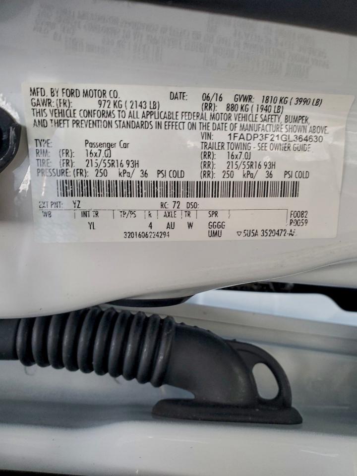 2016 Ford Focus Se VIN: 1FADP3F21GL364630 Lot: 96271765