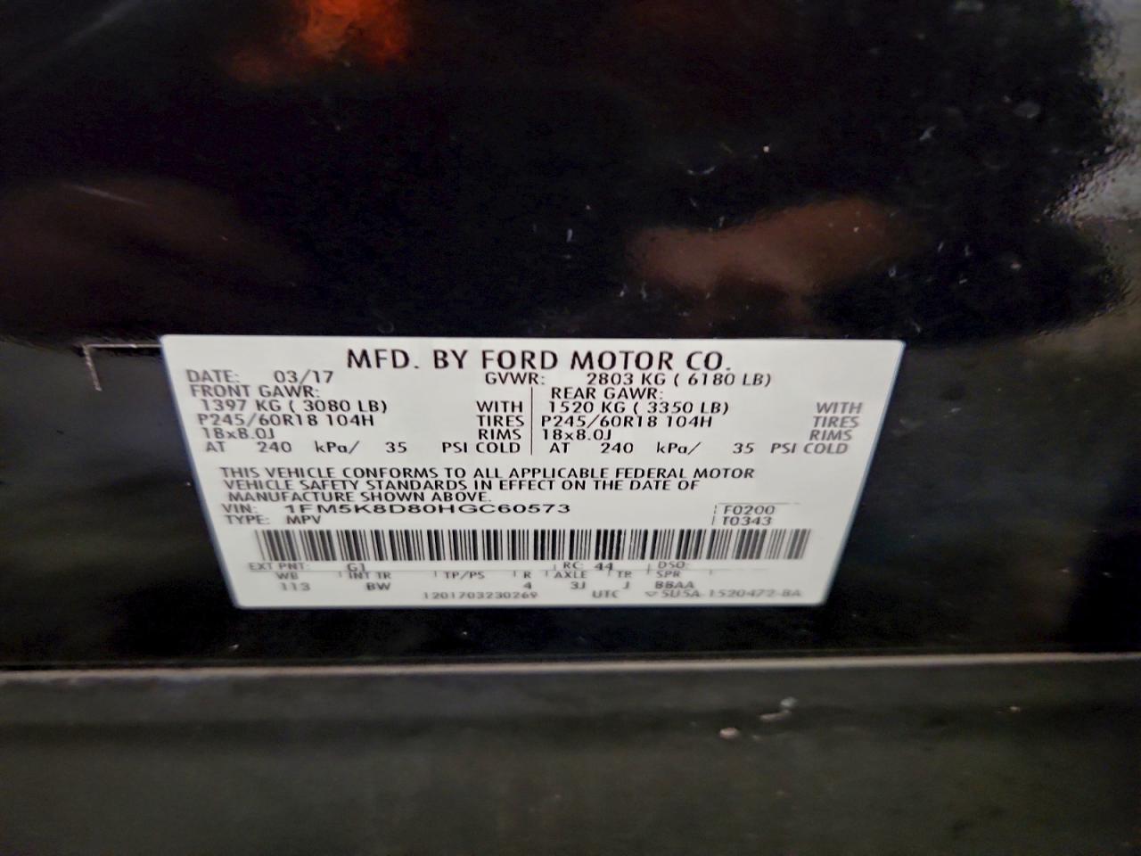 2017 Ford Explorer Xlt VIN: 1FM5K8D80HGC60573 Lot: 96332215