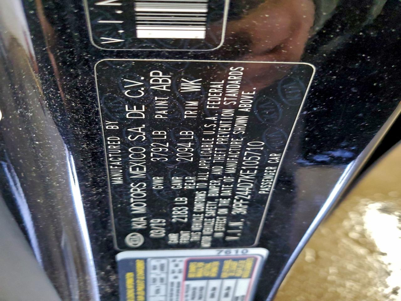 2019 Kia Forte Fe VIN: 3KPF24AD7KE105710 Lot: 95629265