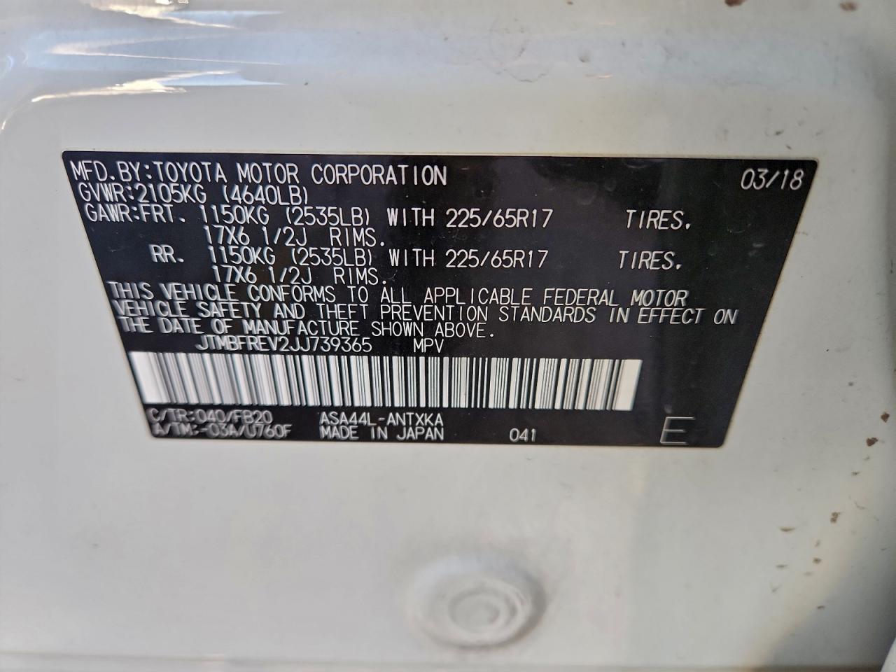 2018 Toyota Rav4 Le VIN: JTMBFREV2JJ739365 Lot: 94932245