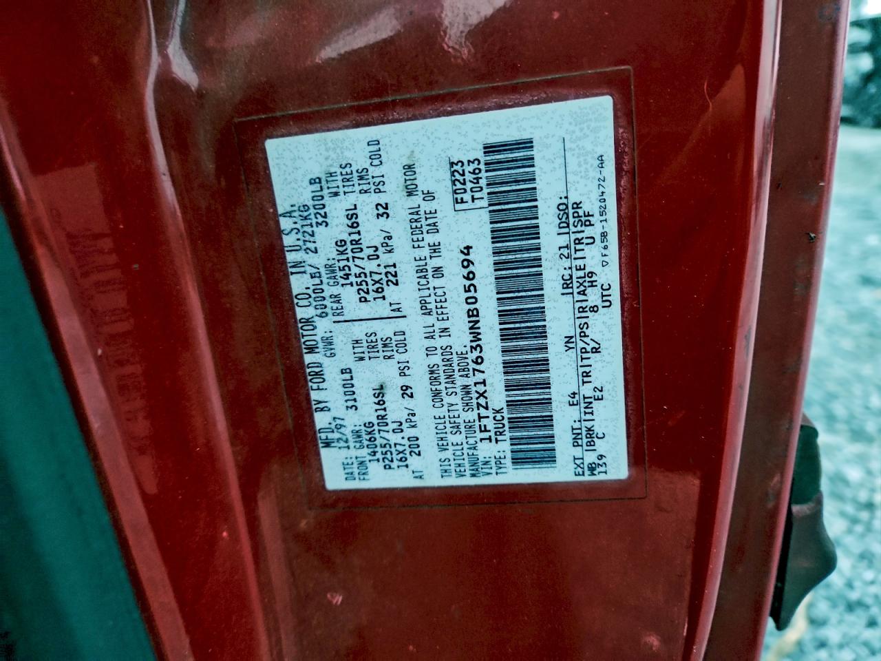 1998 Ford F150 VIN: 1FTZX1763WNB05694 Lot: 94462385