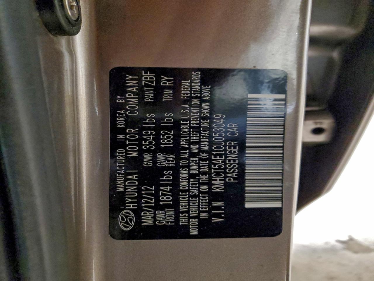 2012 Hyundai Accent Gls VIN: KMHCT5AE1CU053049 Lot: 94347175