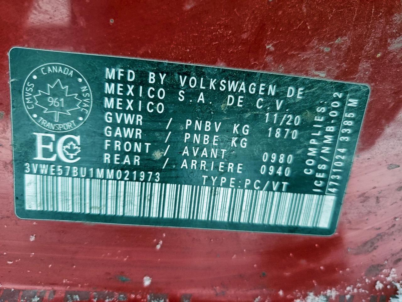 2021 Volkswagen Jetta Sel VIN: 3VWE57BU1MM021973 Lot: 94962965