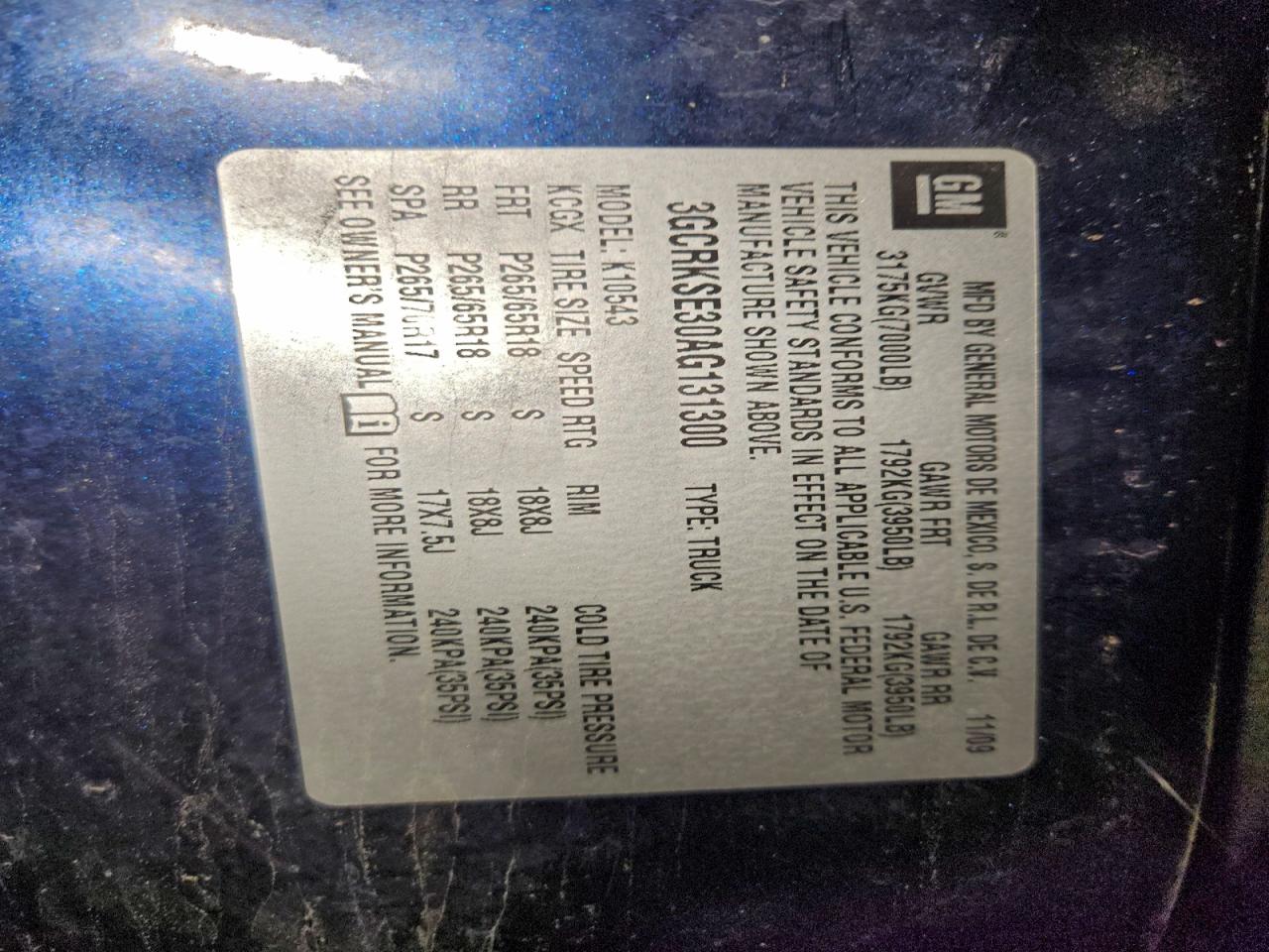 2010 Chevrolet Silverado K1500 Lt VIN: 3GCRKSE30AG131300 Lot: 95332185