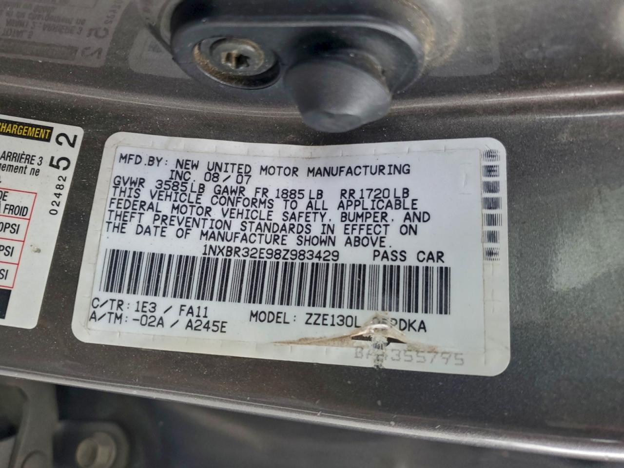 2008 Toyota Corolla Ce VIN: 1NXBR32E98Z983429 Lot: 95478425