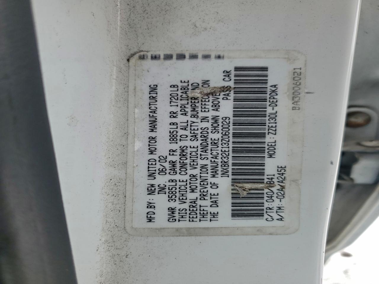 2003 Toyota Corolla Ce VIN: 1NXBR32E13Z060029 Lot: 96283385