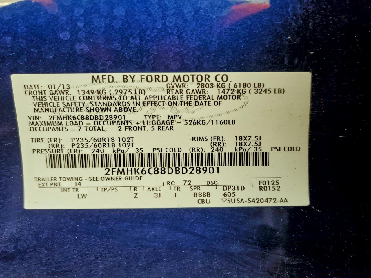 2013 Ford Flex Sel VIN: 2FMHK6C88DBD28901 Lot: 95082635