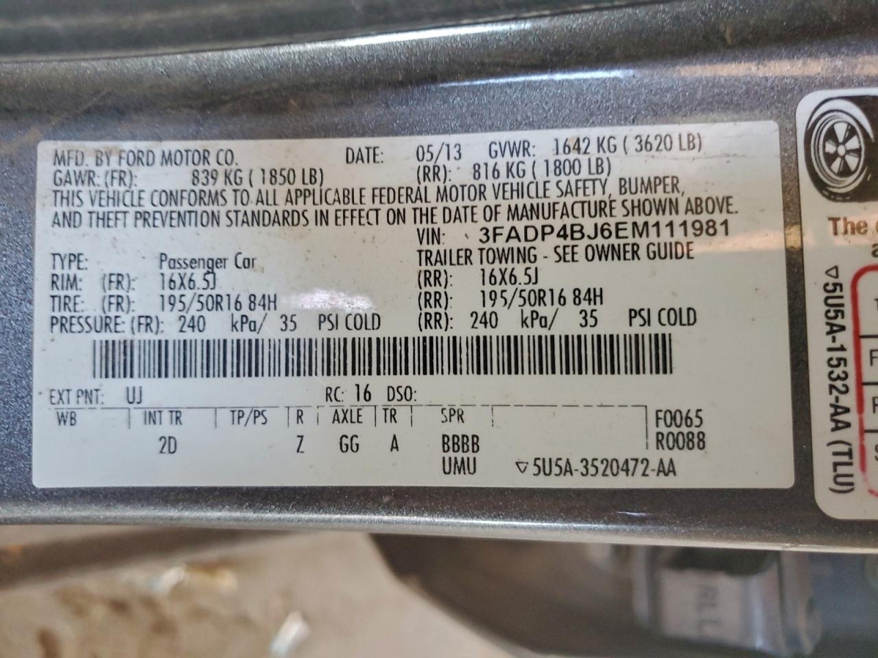 2014 Ford Fiesta Se VIN: 3FADP4BJ6EM111981 Lot: 92763535