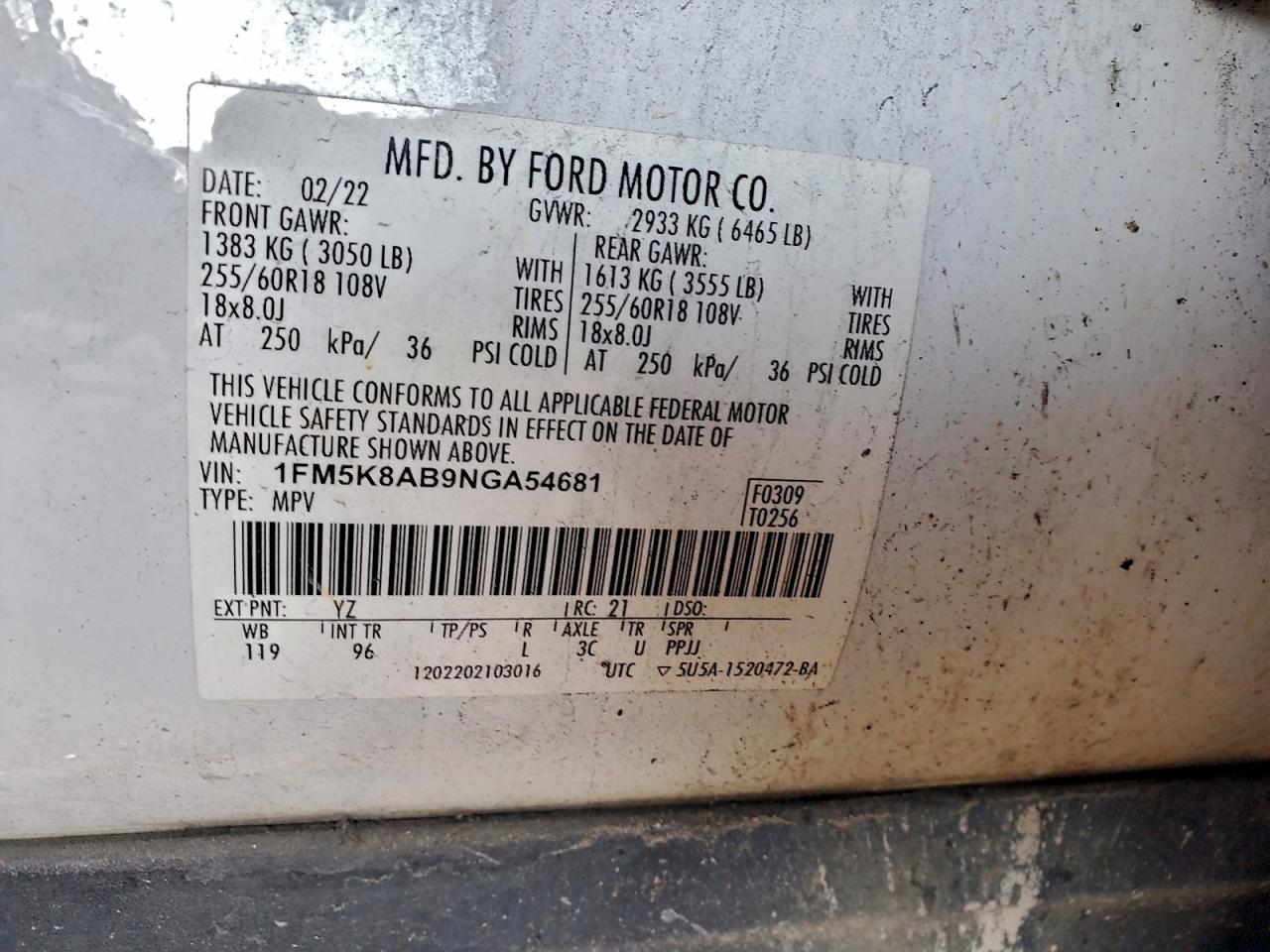 2022 Ford Explorer Police Interceptor VIN: 1FM5K8AB9NGA54681 Lot: 96287875