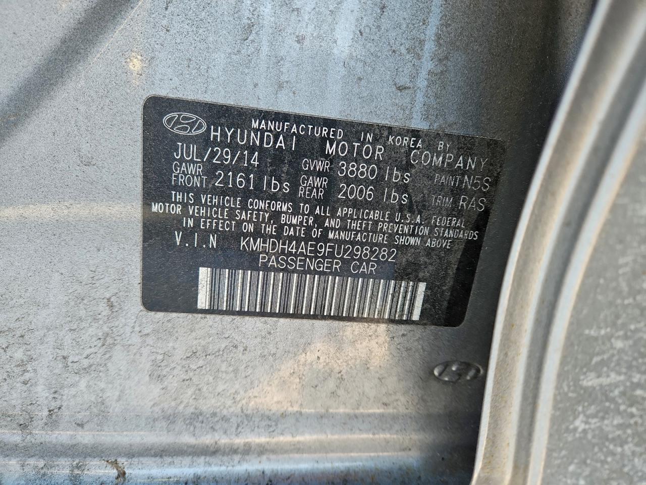 2015 Hyundai Elantra Se VIN: KMHDH4AE9FU298282 Lot: 96483775