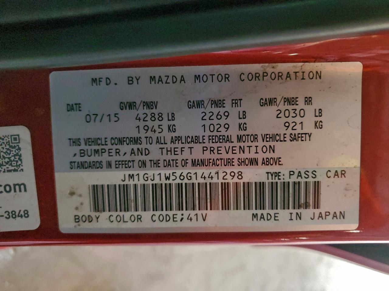 2016 Mazda 6 Grand Touring VIN: JM1GJ1W56G1441298 Lot: 92950275