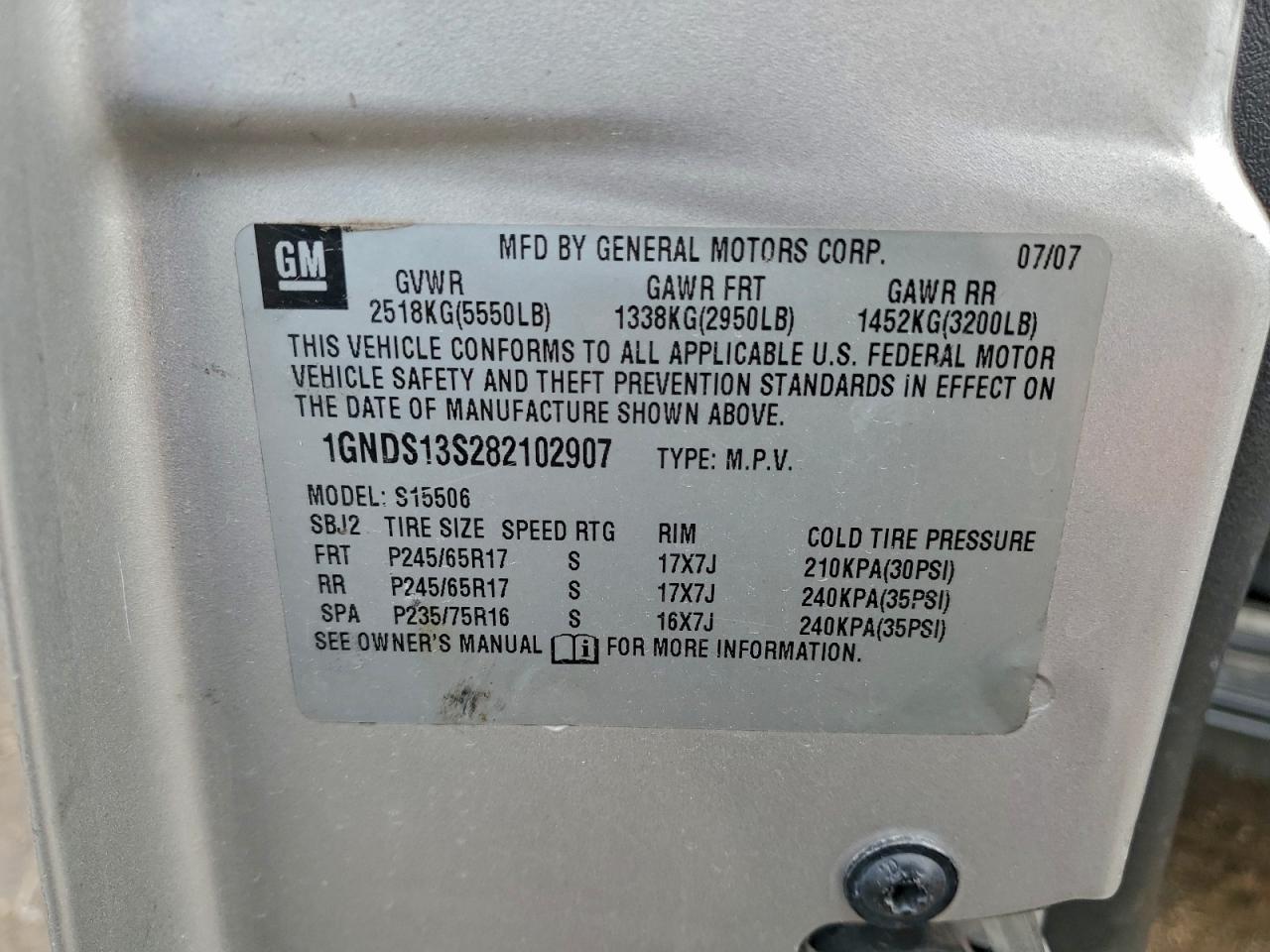 2008 Chevrolet Trailblazer Ls VIN: 1GNDS13S282102907 Lot: 95162015