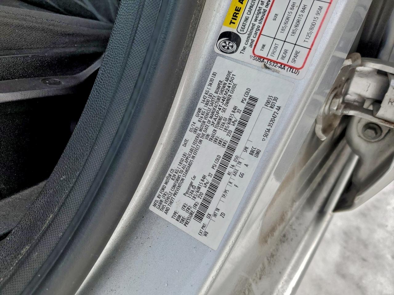 2014 Ford Fiesta S VIN: 3FADP4TJ4EM241501 Lot: 96501275