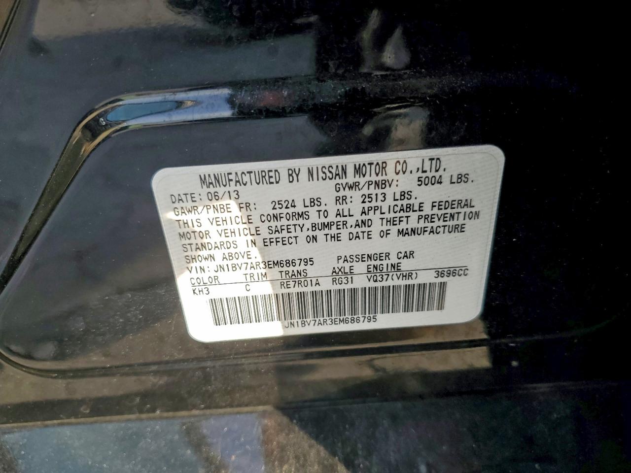 2014 Infiniti Q50 Base VIN: JN1BV7AR3EM686795 Lot: 94769755