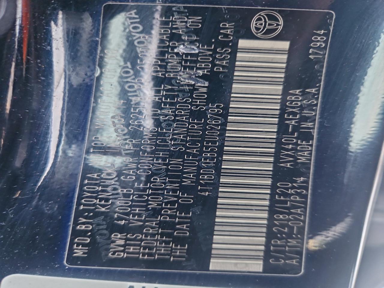 2014 Toyota Avalon Hybrid VIN: 4T1BD1EB5EU026795 Lot: 95928485