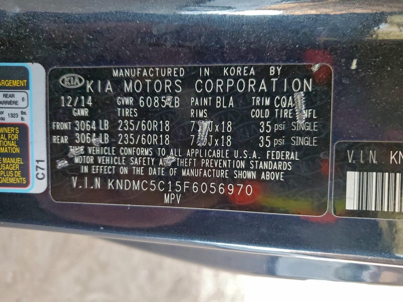 2015 Kia Sedona Ex VIN: KNDMC5C15F6056970 Lot: 95477175