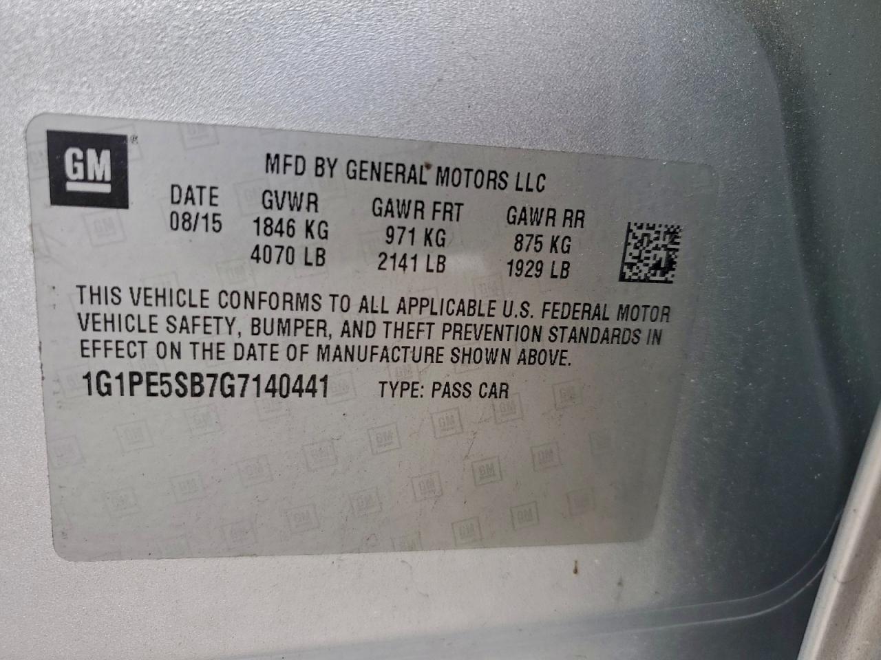 2016 Chevrolet Cruze Limited Lt VIN: 1G1PE5SB7G7140441 Lot: 95409645