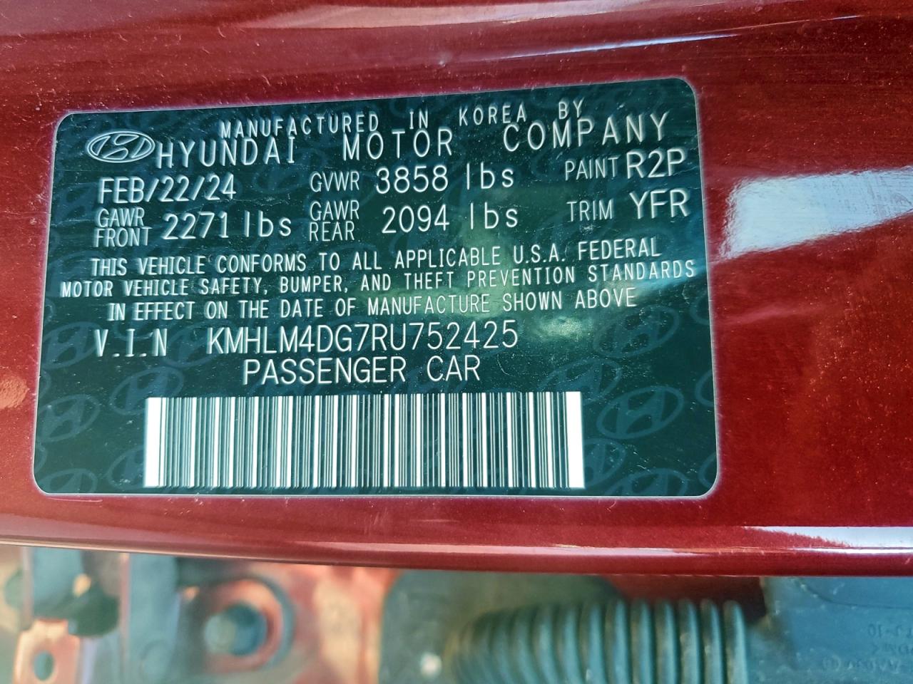 2024 Hyundai Elantra Sel VIN: KMHLM4DG7RU752425 Lot: 97853595