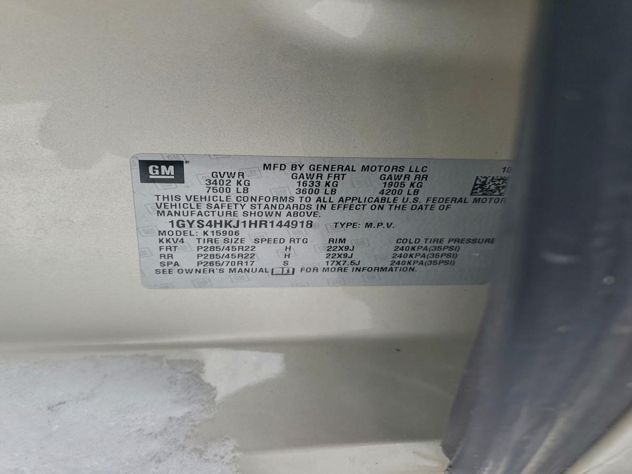 2017 Cadillac Escalade Esv Luxury VIN: 1GYS4HKJ1HR144918 Lot: 94919975