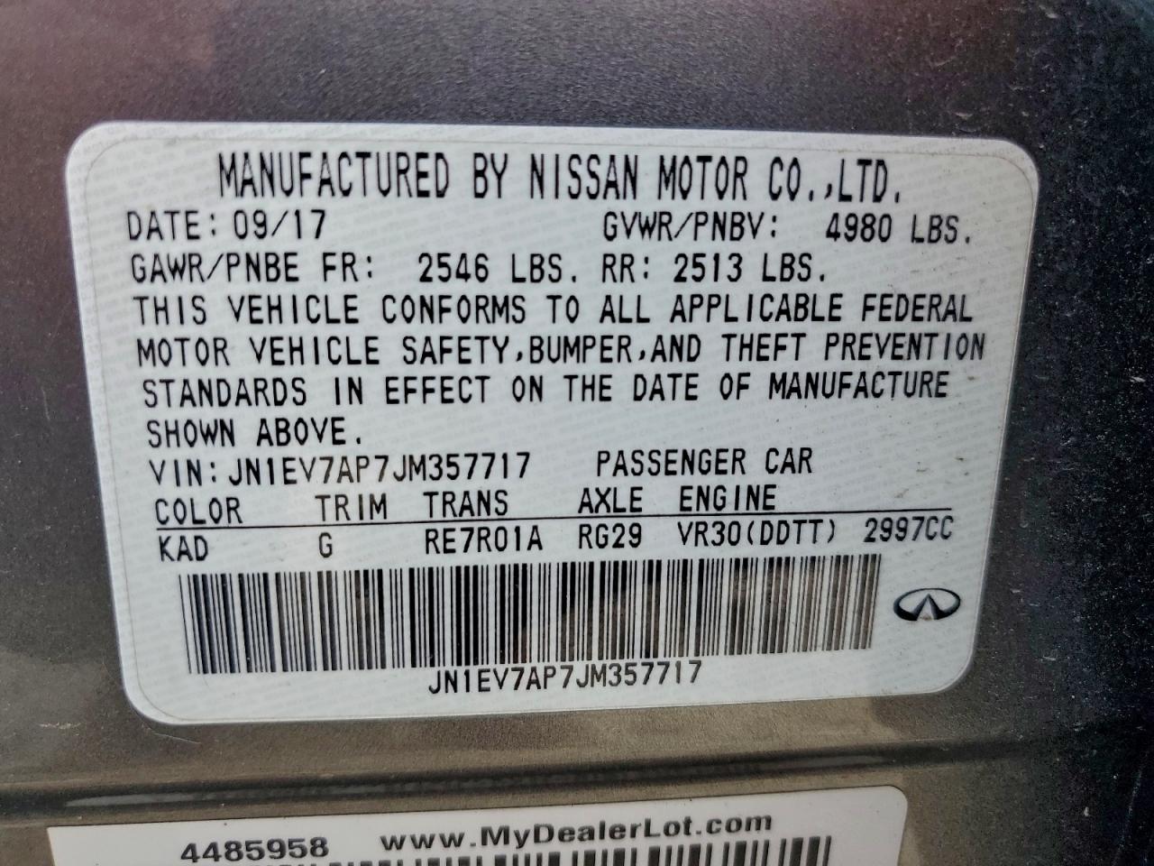 2018 Infiniti Q50 Luxe VIN: JN1EV7AP7JM357717 Lot: 96028865